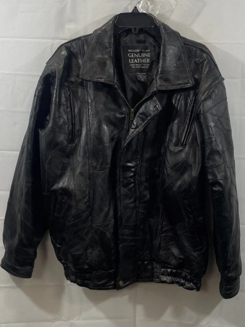 Vintage Y2K Maxam Black Italian Mosaic Lambskin Leather Jacket Men's Size Medium